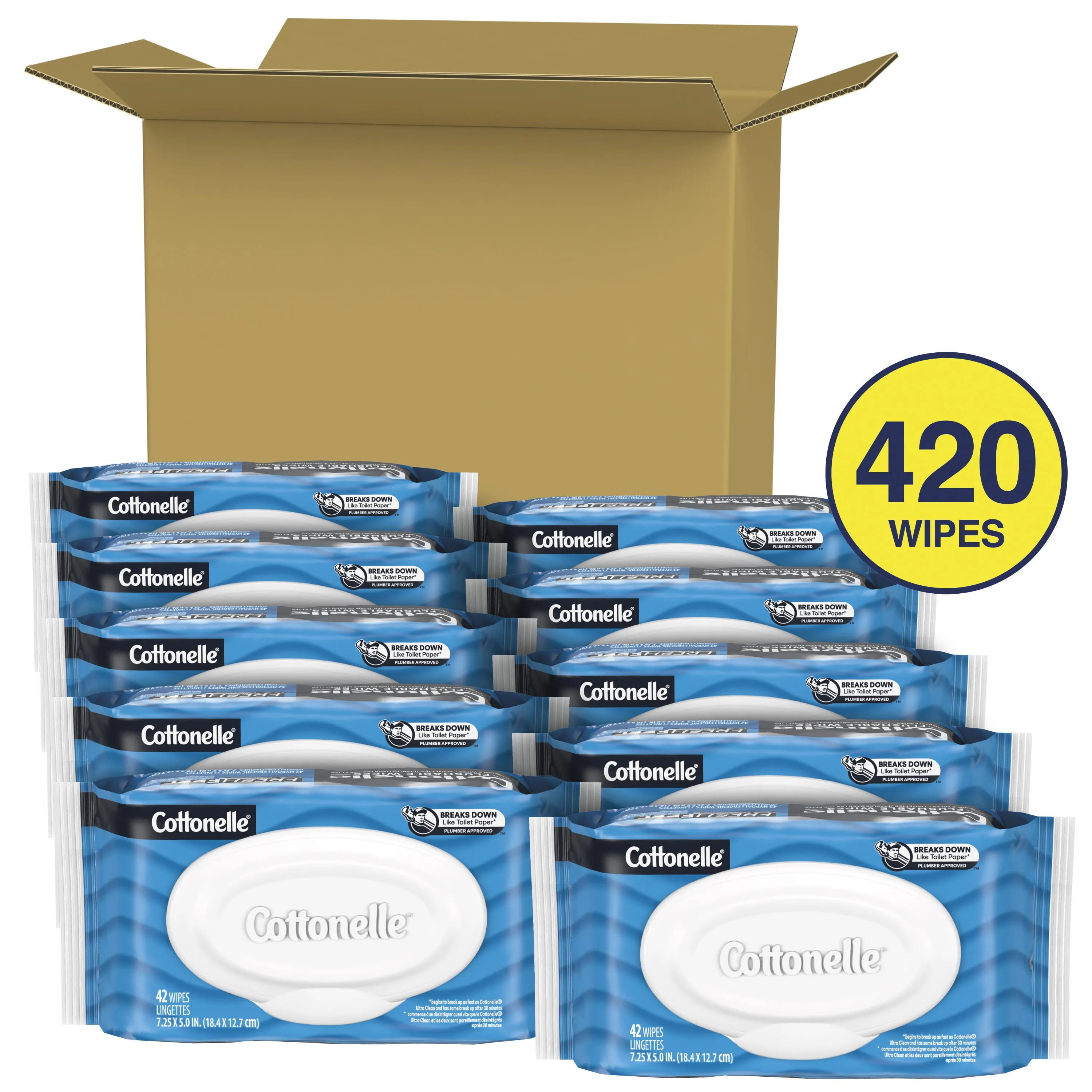 Cottonelle Flushable Wet Wipes - 10 Flip-Top Packs, 420 Total Flushable Wipes