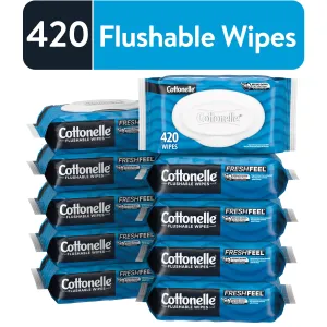 Cottonelle Flushable Wet Wipes - 10 Flip-Top Packs, 420 Total Flushable Wipes