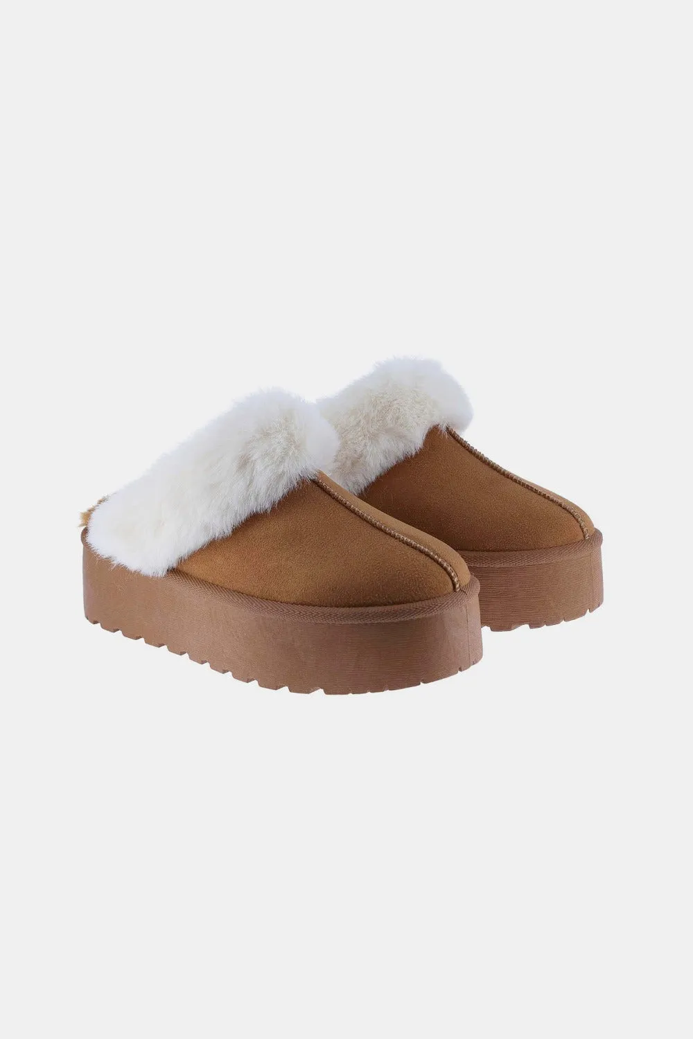 Cozy Faux Fur-Trim Platform Slippers
