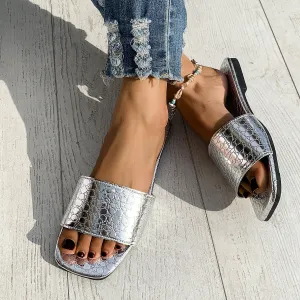 Crocodile-textured Slide Slippers