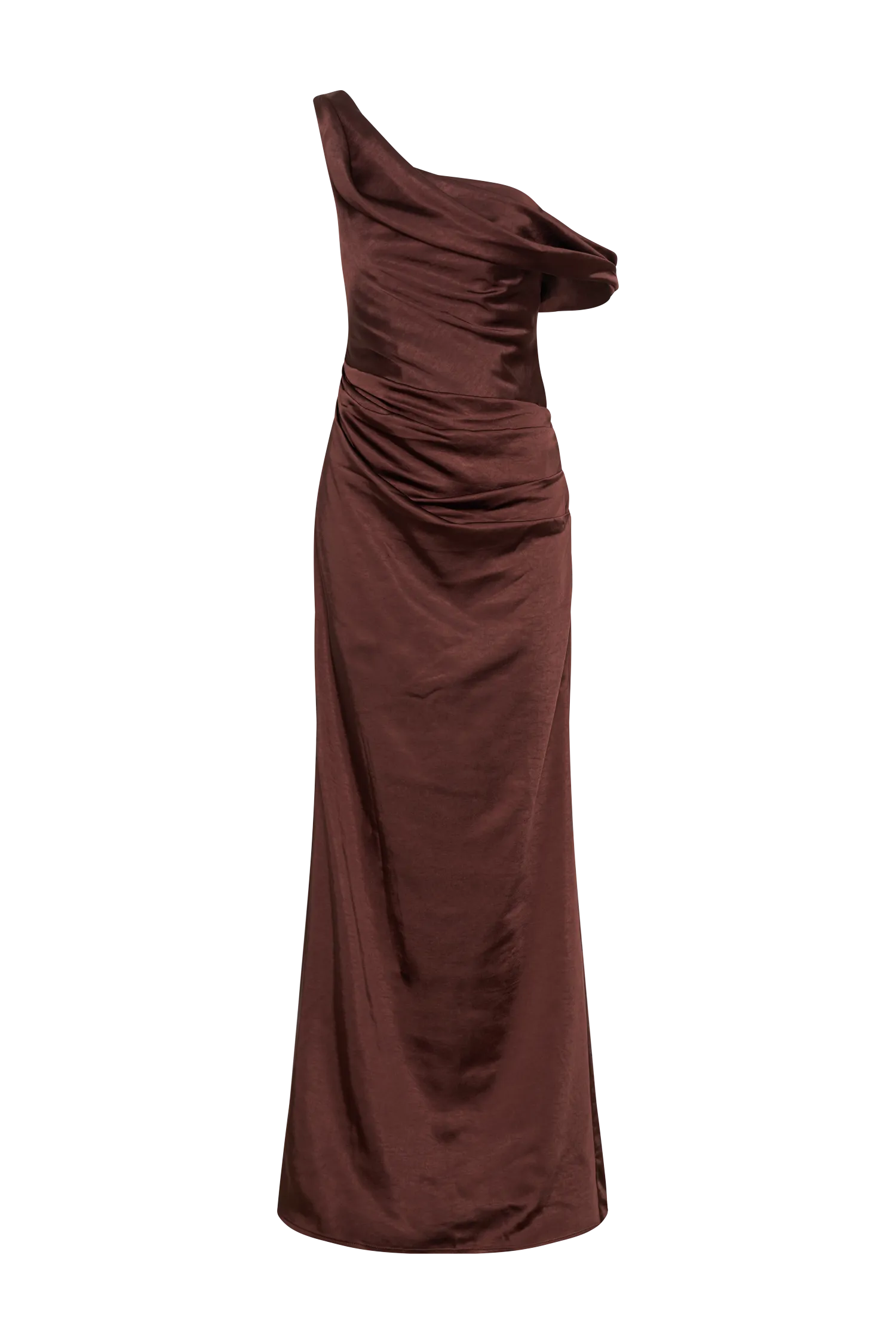Dalia Off Shoulder Satin Maxi Dress - Dark Chocolate