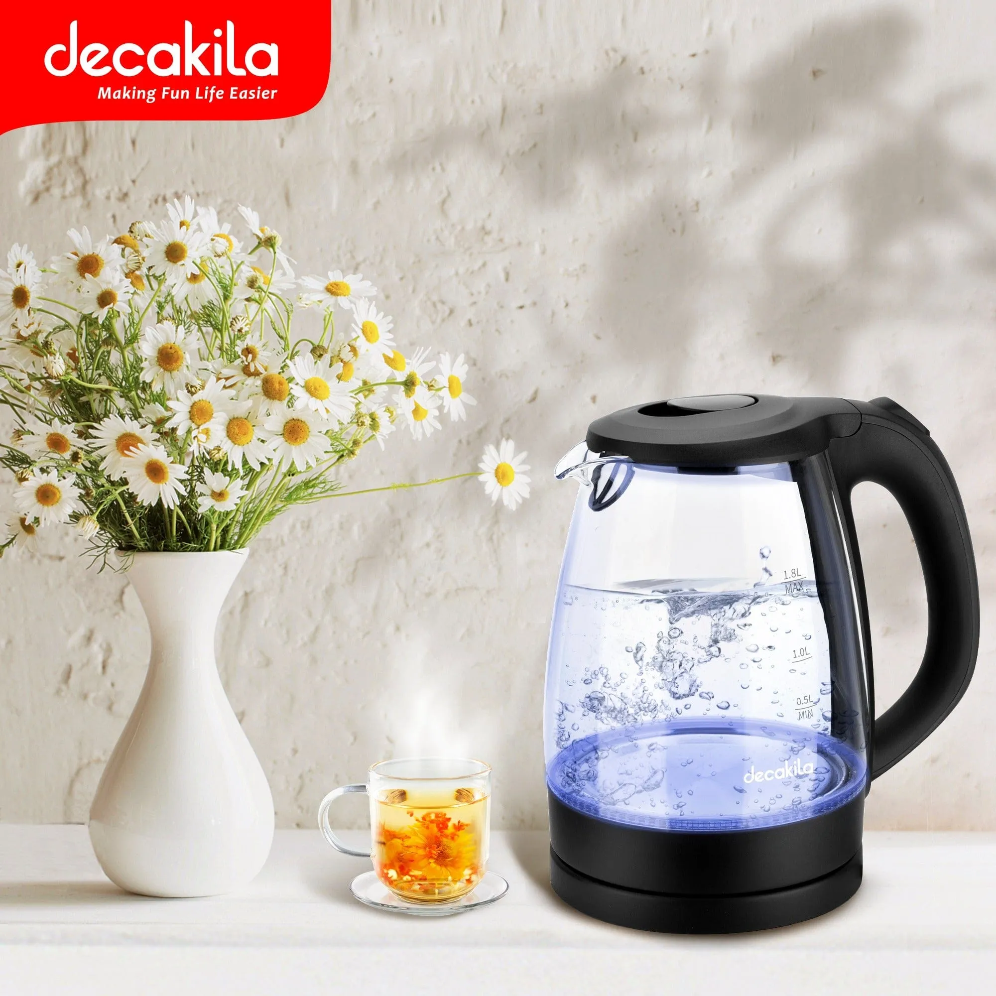 Decakila 1.8L Glass Electric Kettle 2200W - KEKT018B