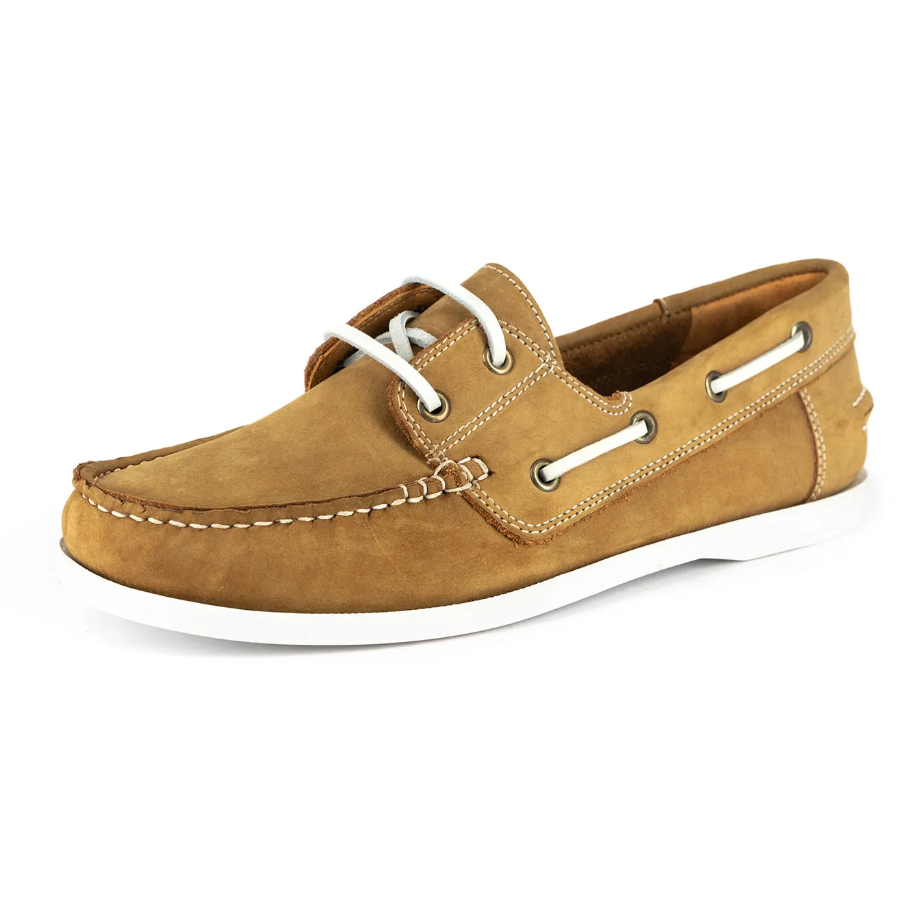 Exwaya : Mens Leather Boat Shoe in Tan Nubuck