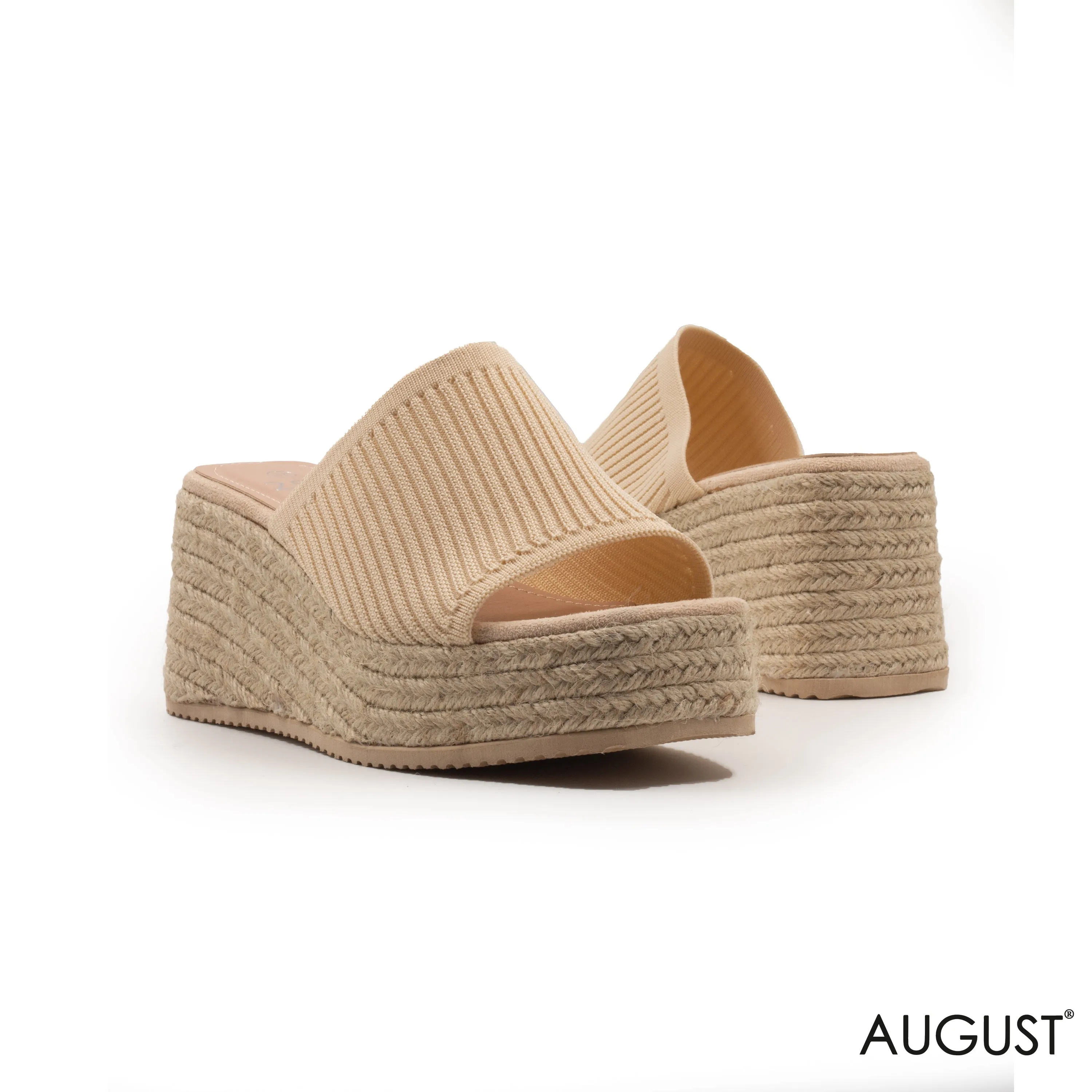 FABRIC UPPER SLIPPER WITH WEDGE SOLE