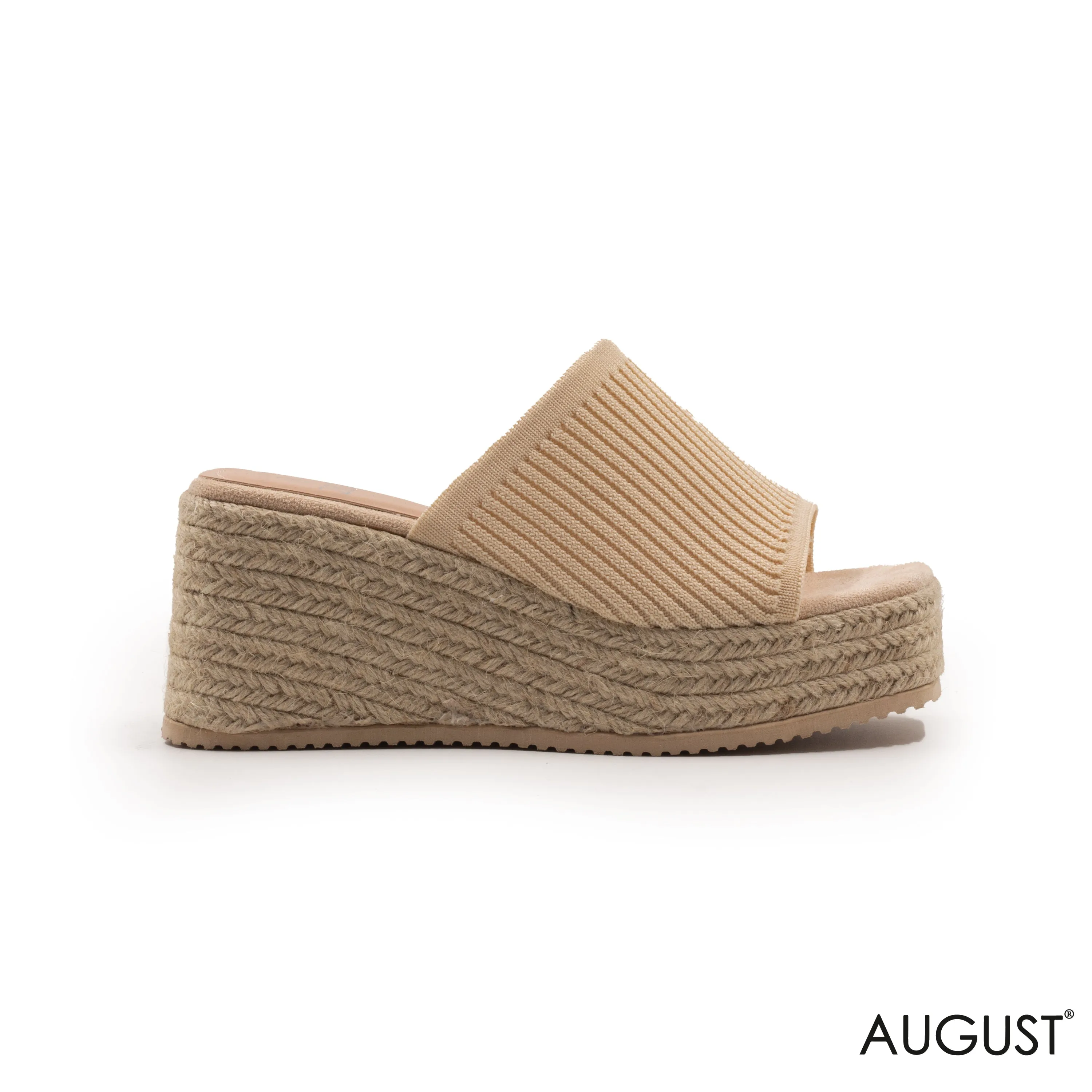 FABRIC UPPER SLIPPER WITH WEDGE SOLE