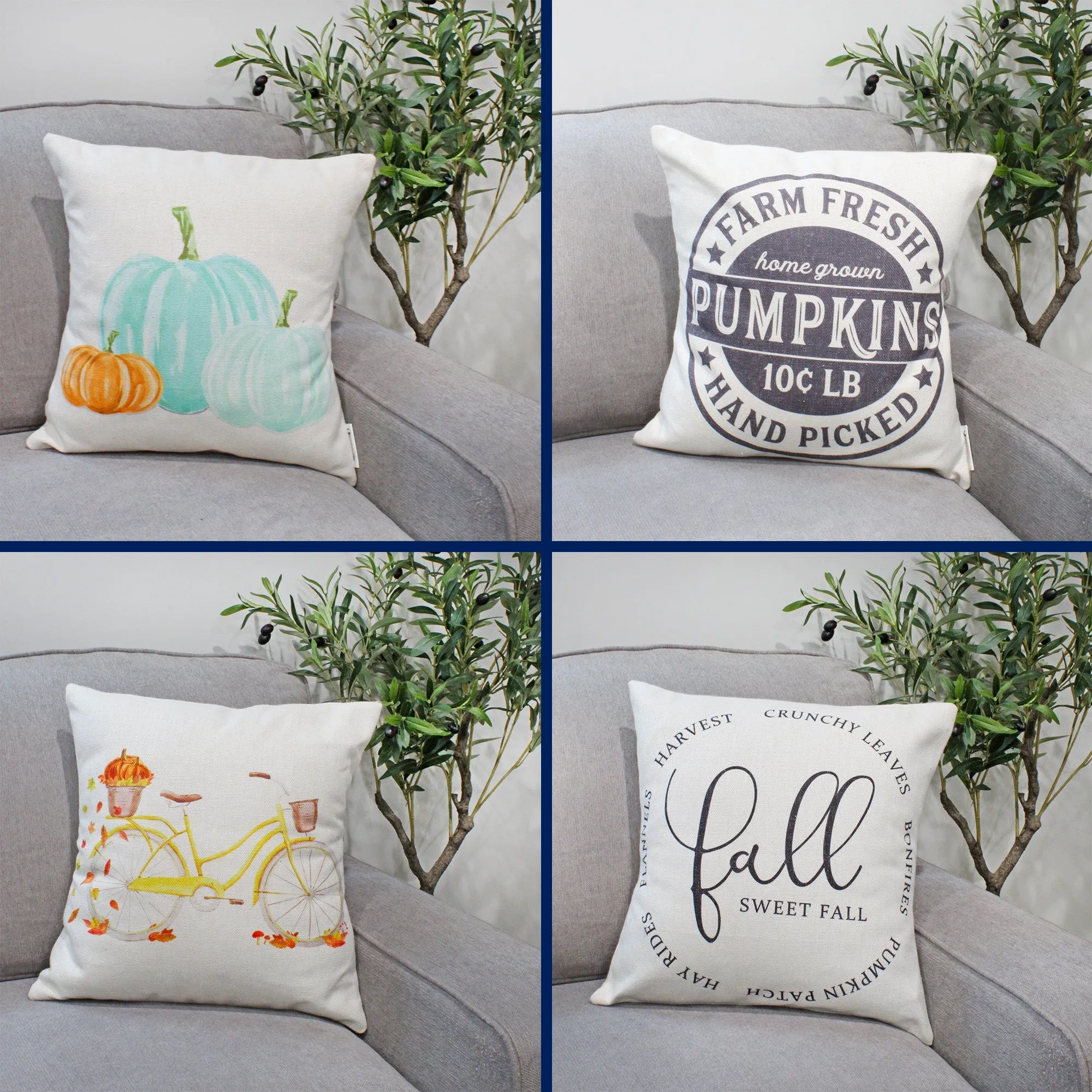 Fall Throw Pillow Covers 16x16 (Set of 4)