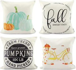 Fall Throw Pillow Covers 16x16 (Set of 4)