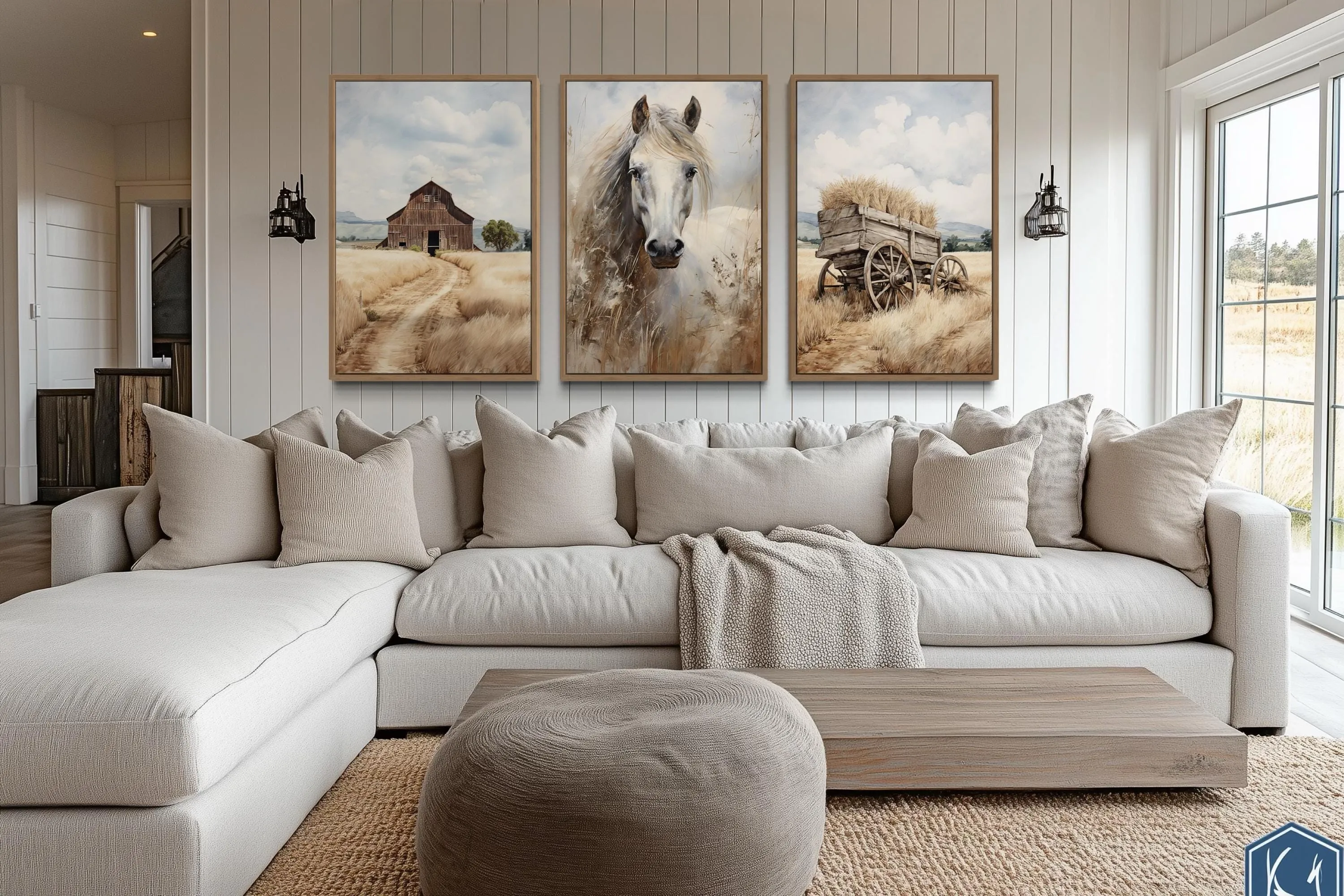 Farmhouse Wall Decor For Living Room - Set of Three Modern Rustic Farm Prints