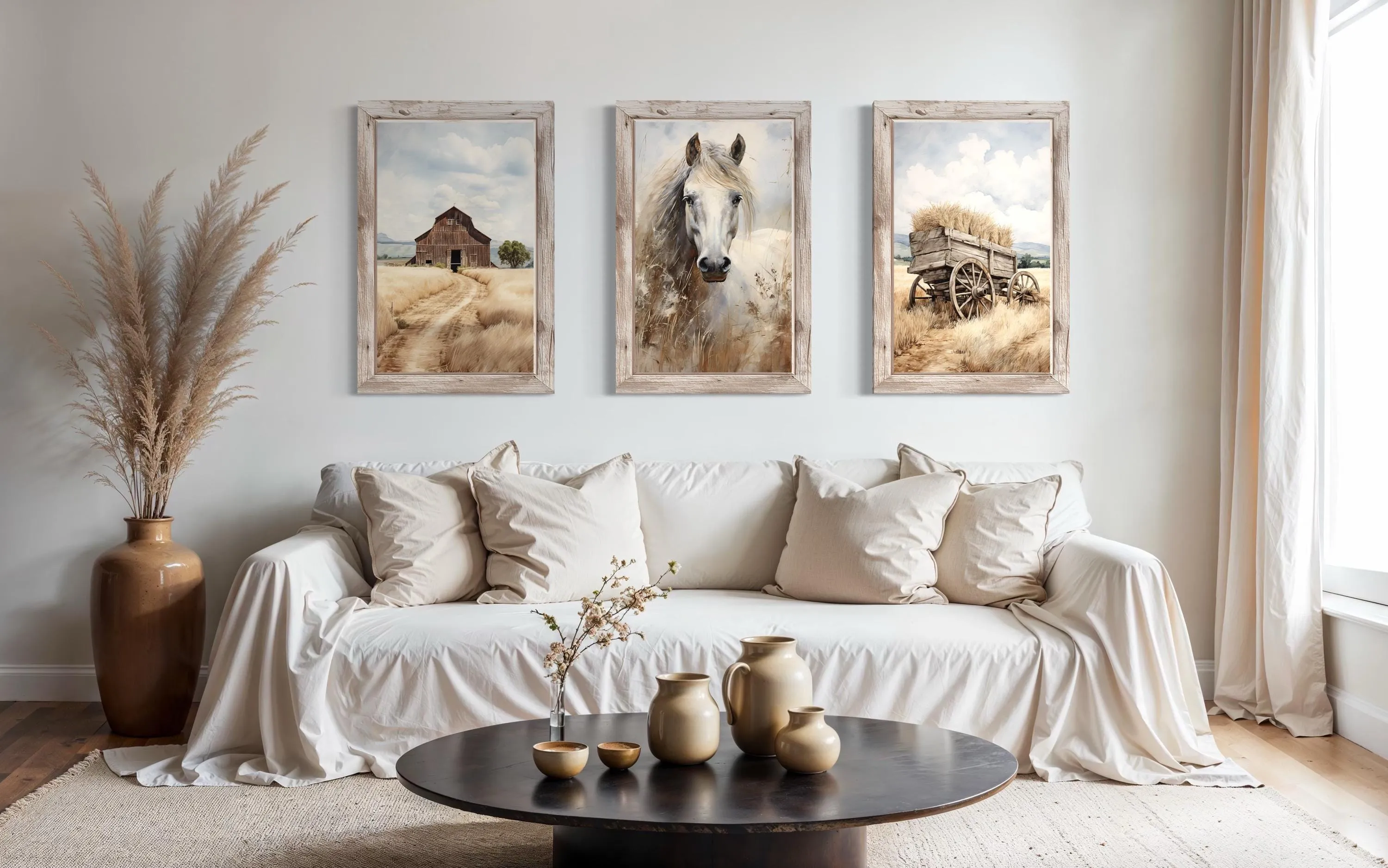 Farmhouse Wall Decor For Living Room - Set of Three Modern Rustic Farm Prints