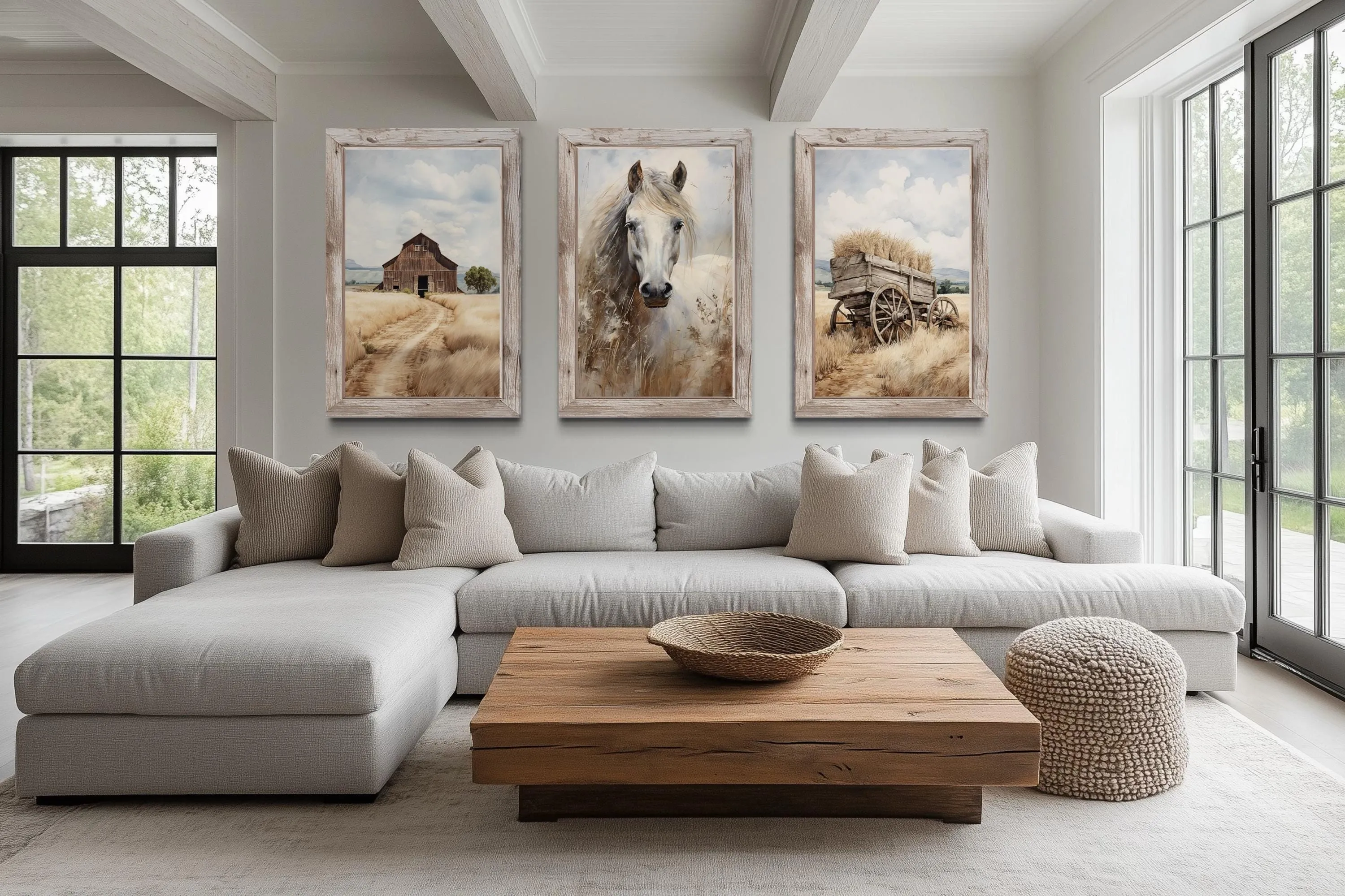 Farmhouse Wall Decor For Living Room - Set of Three Modern Rustic Farm Prints