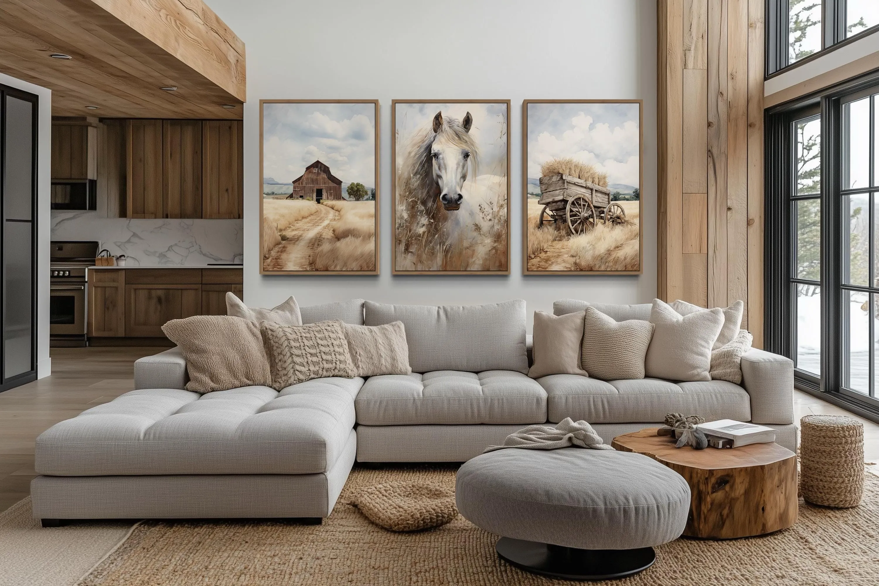 Farmhouse Wall Decor For Living Room - Set of Three Modern Rustic Farm Prints