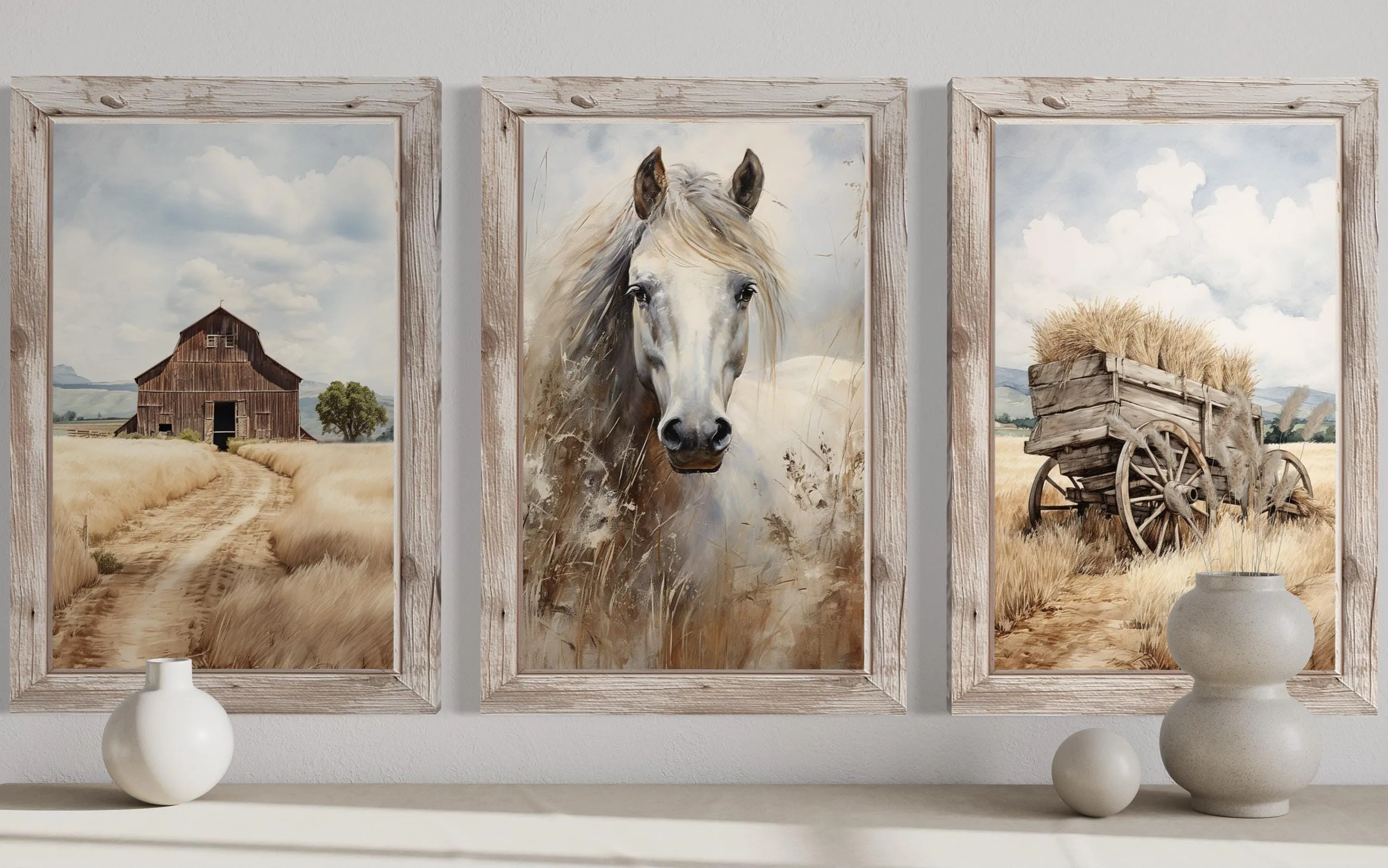 Farmhouse Wall Decor For Living Room - Set of Three Modern Rustic Farm Prints
