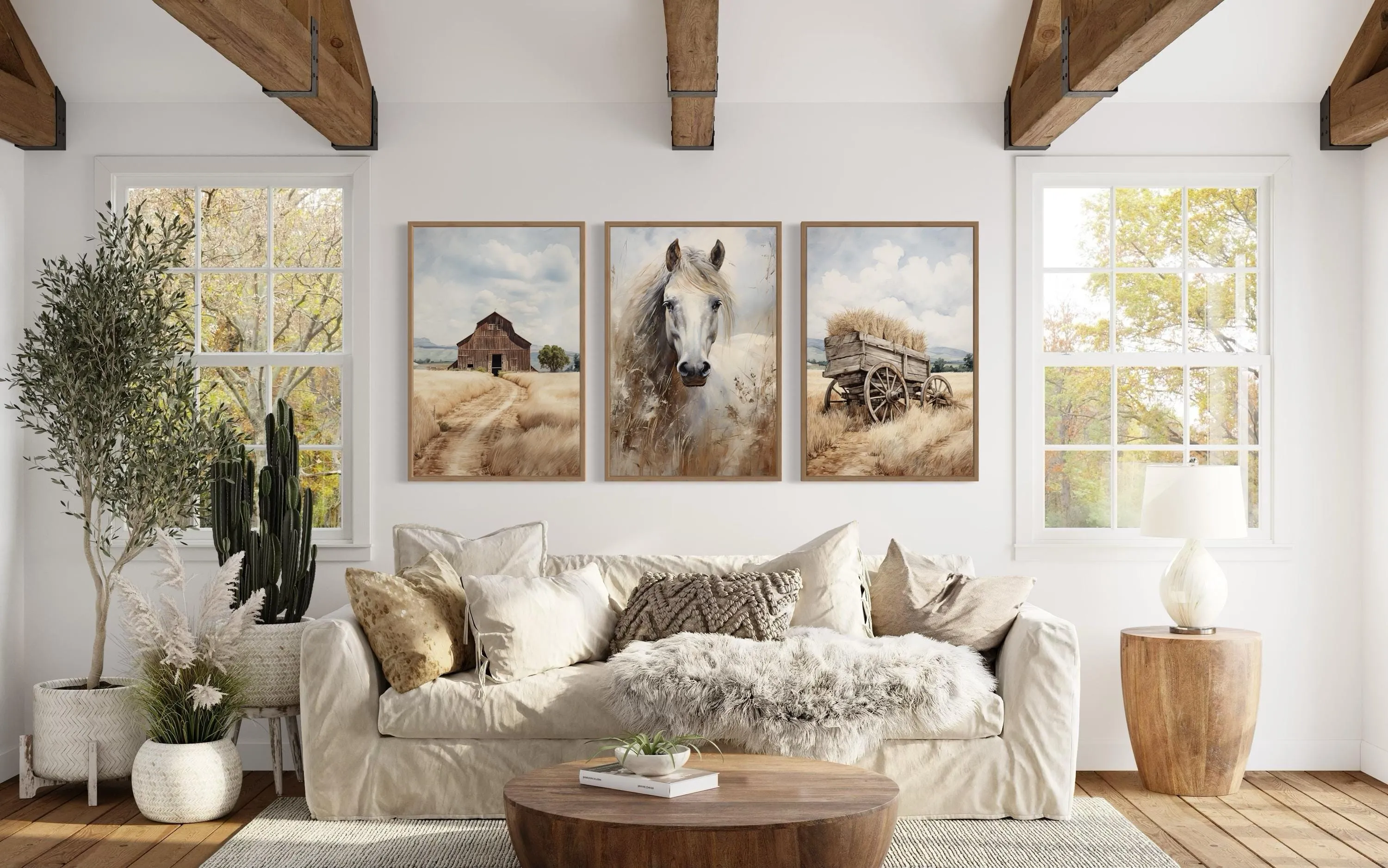 Farmhouse Wall Decor For Living Room - Set of Three Modern Rustic Farm Prints