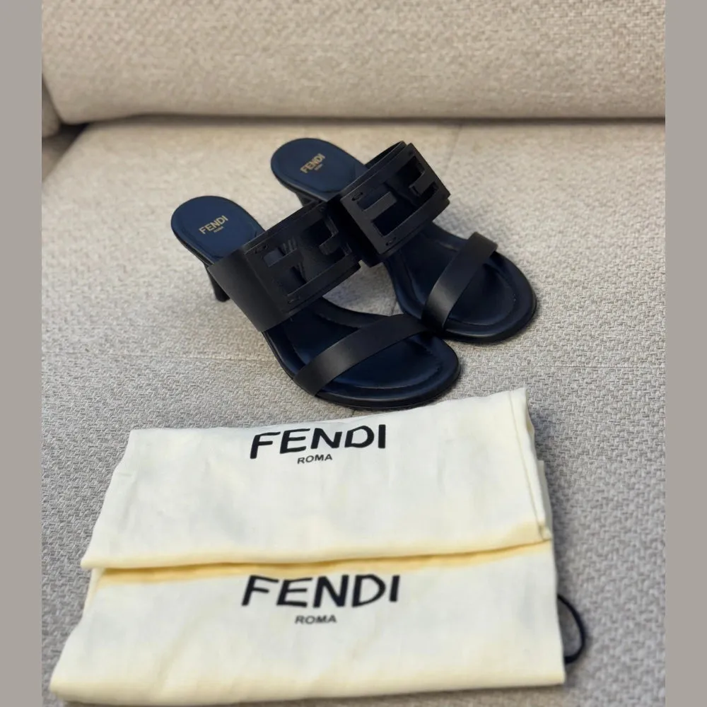 Fendi Black Baguette Mules - Size 37.5