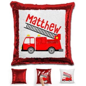 Firetruck Personalized Magic Sequin Pillow