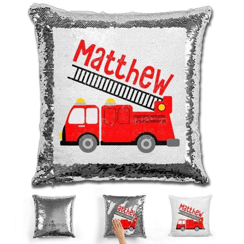 Firetruck Personalized Magic Sequin Pillow