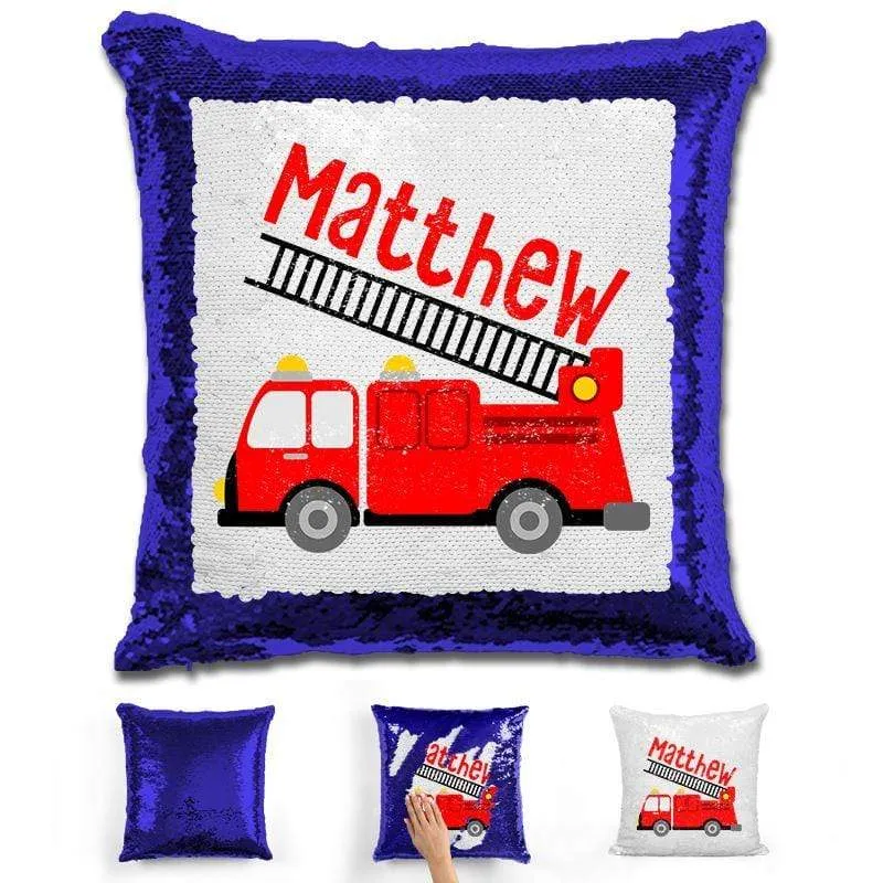 Firetruck Personalized Magic Sequin Pillow