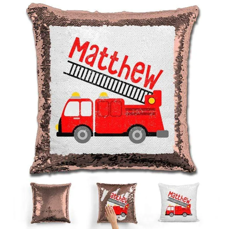 Firetruck Personalized Magic Sequin Pillow