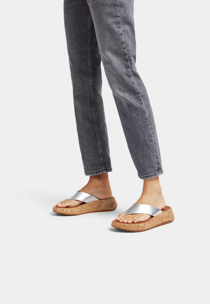 FitFlop F-MODE Leather/Cork Flatform Toe-Post Sandals