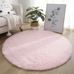 Fluffy Round Mat-Baby Pink