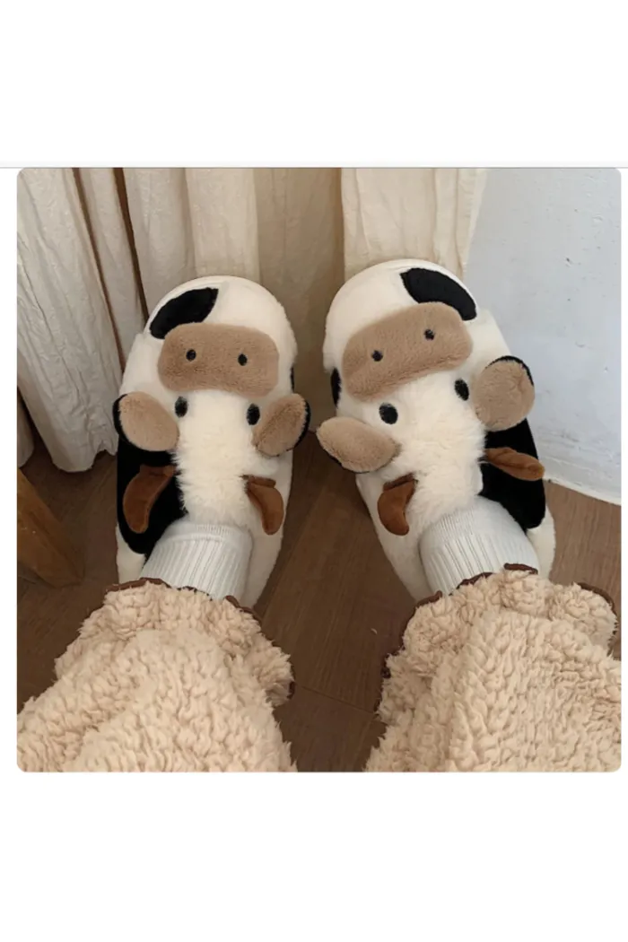 Fuzzy Cow Slippers