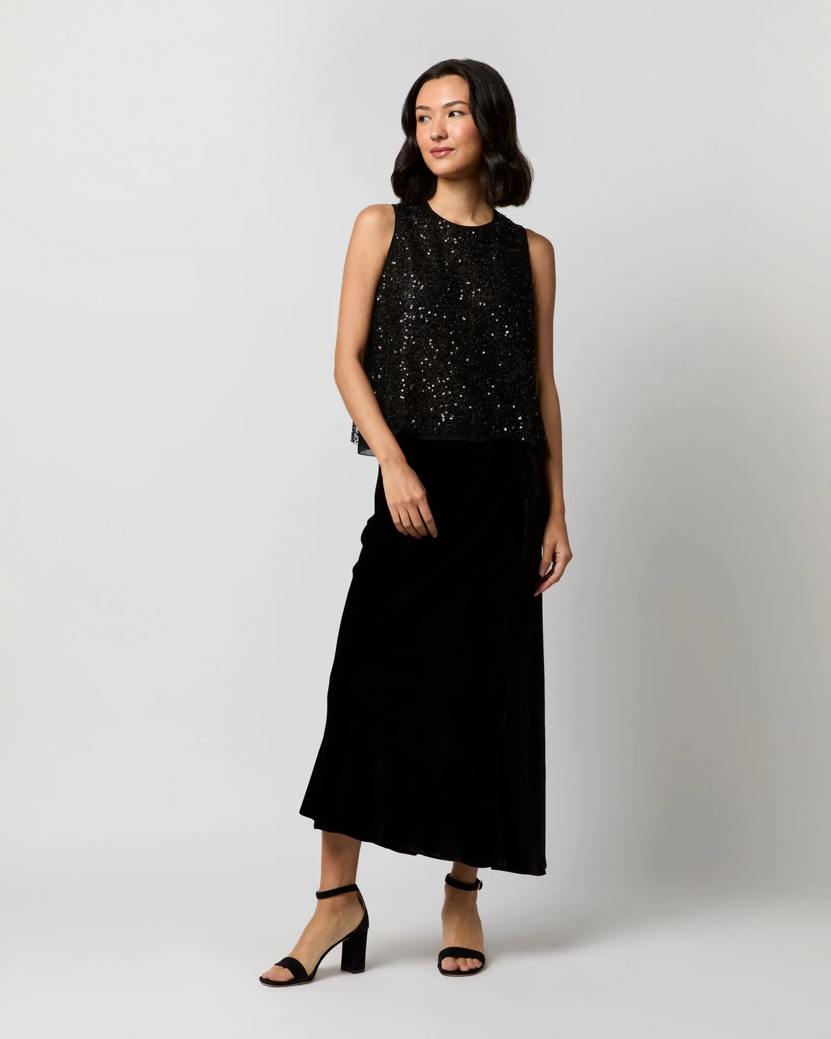 Gia Shell Top - Black Beaded Mesh