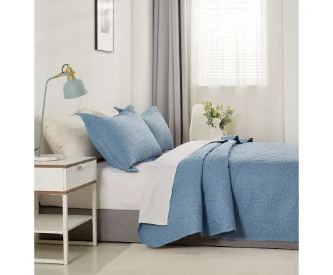 GIOIA CASA Lisbon Quilted 3 Pieces Embossed Coverlet Set - BLUE