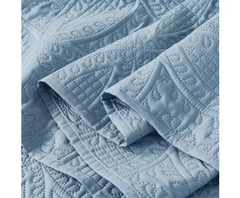 GIOIA CASA Lisbon Quilted 3 Pieces Embossed Coverlet Set - BLUE