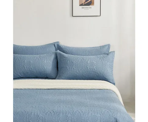 GIOIA CASA Lisbon Quilted 3 Pieces Embossed Coverlet Set - BLUE
