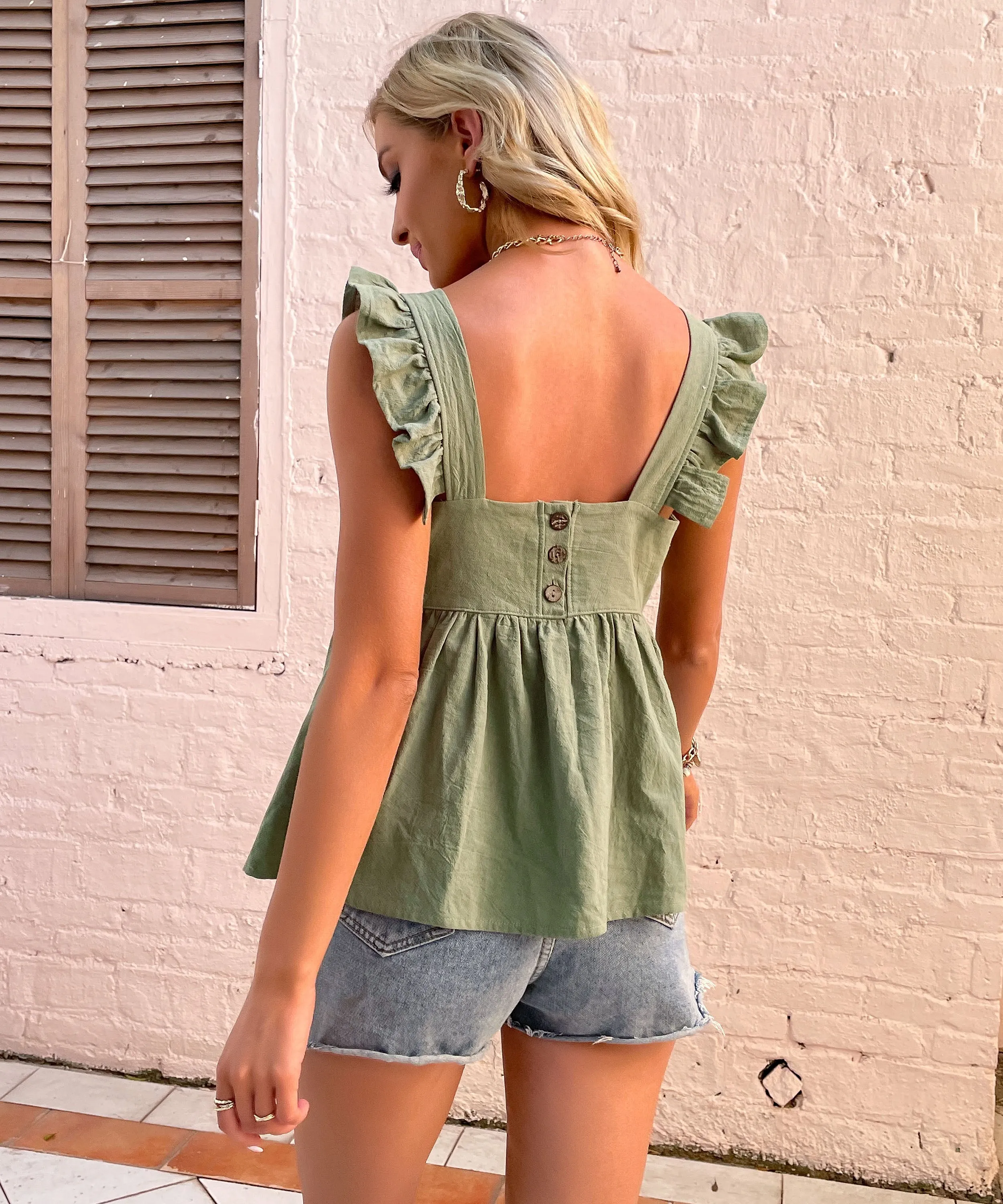 Graciela Linen Top - Green