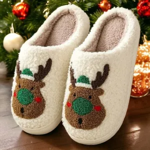 Green reindeer slippers