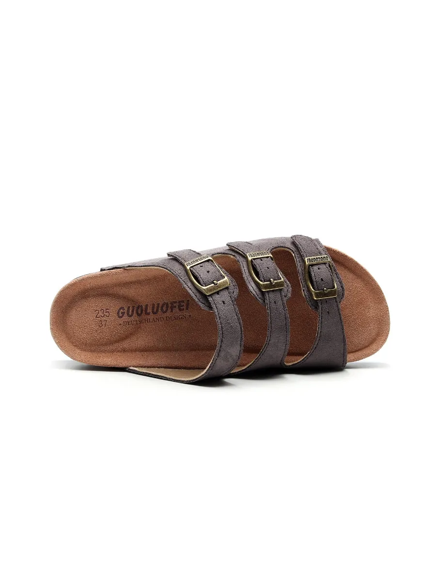 Grey Triple-Buckle Suede Upper Sandal