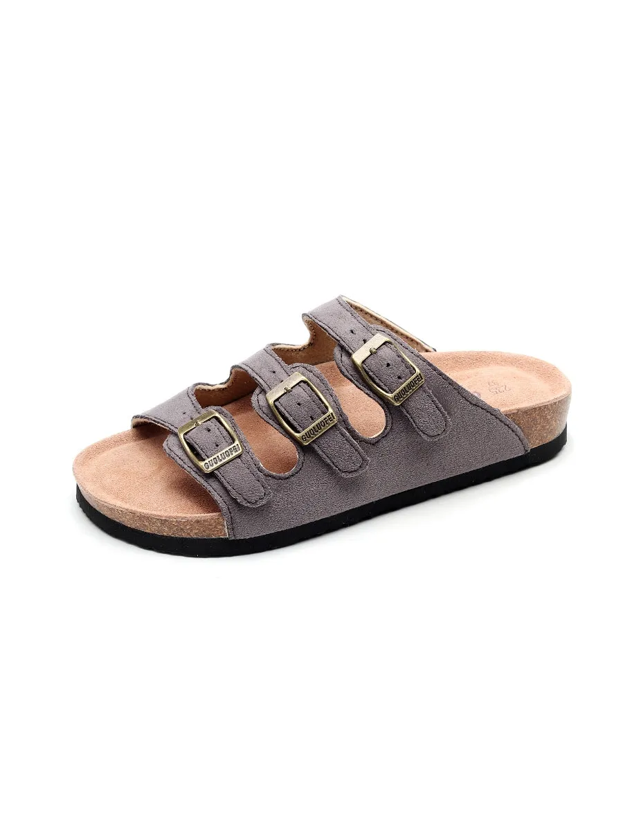 Grey Triple-Buckle Suede Upper Sandal