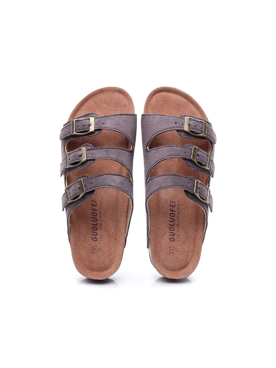 Grey Triple-Buckle Suede Upper Sandal