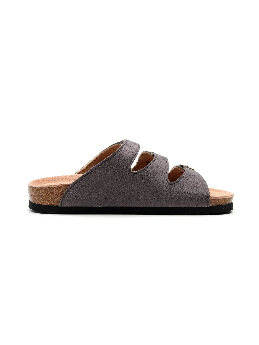 Grey Triple-Buckle Suede Upper Sandal