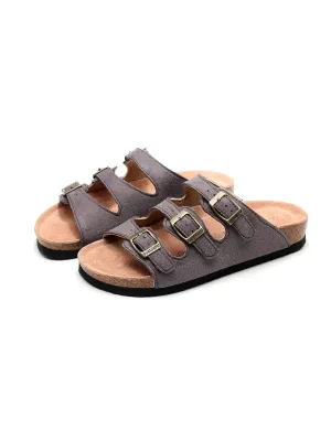 Grey Triple-Buckle Suede Upper Sandal
