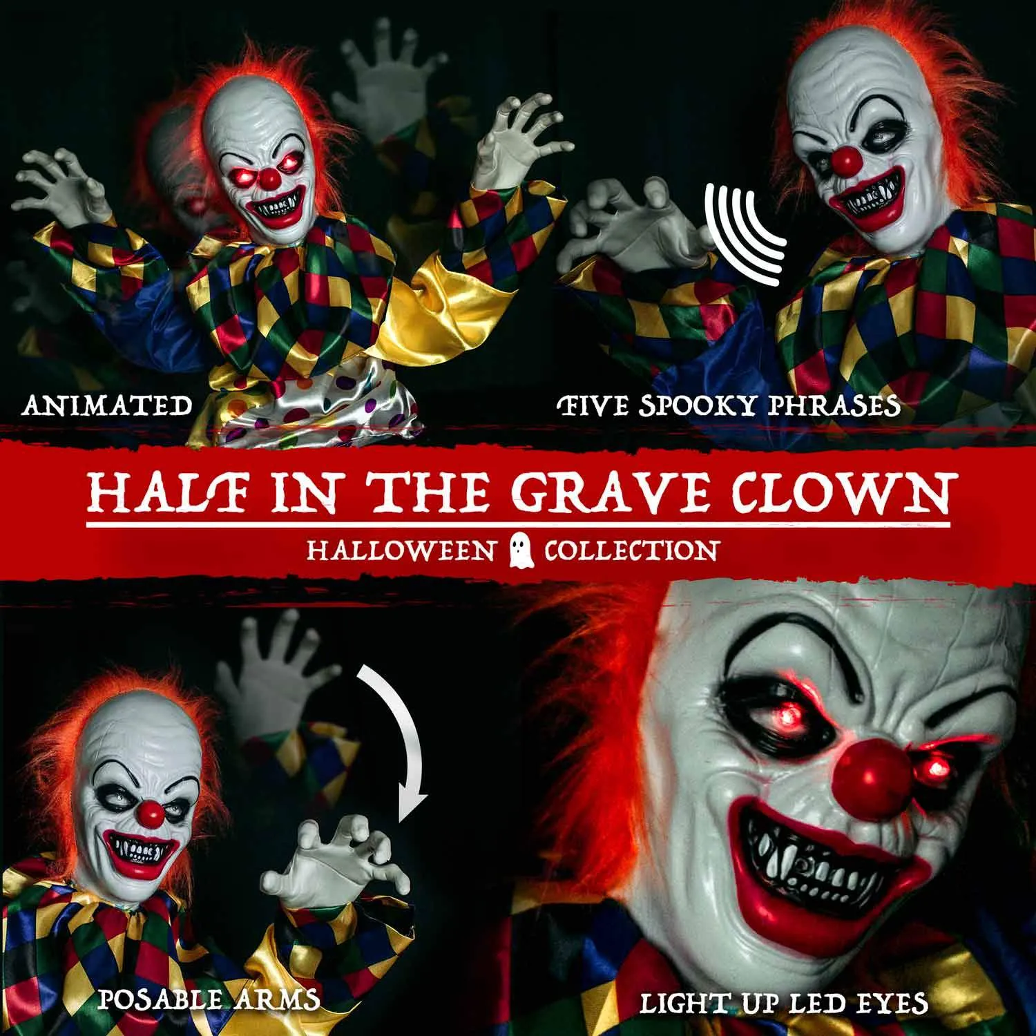 Halloween Animatronics Animated Clown Decoration -Motion Activated