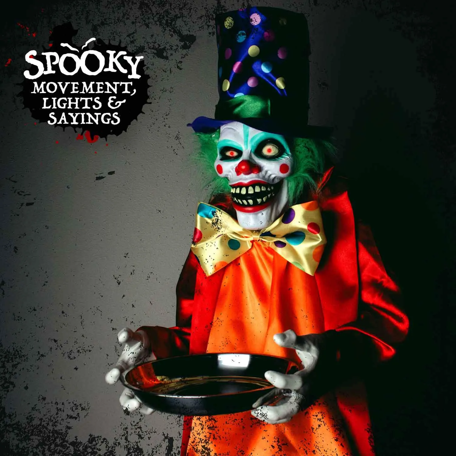 Halloween Animatronics Clown with Candy Dish Prop -Sound Activated