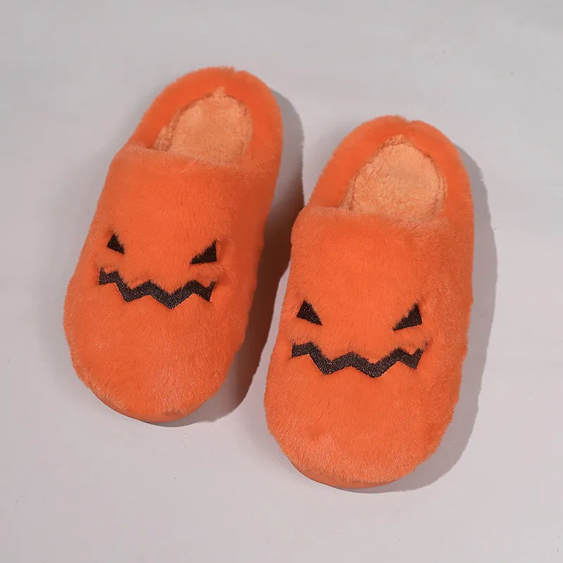 Halloween Pumpkin Plush Slippers, Cozy Halloween House Slippers