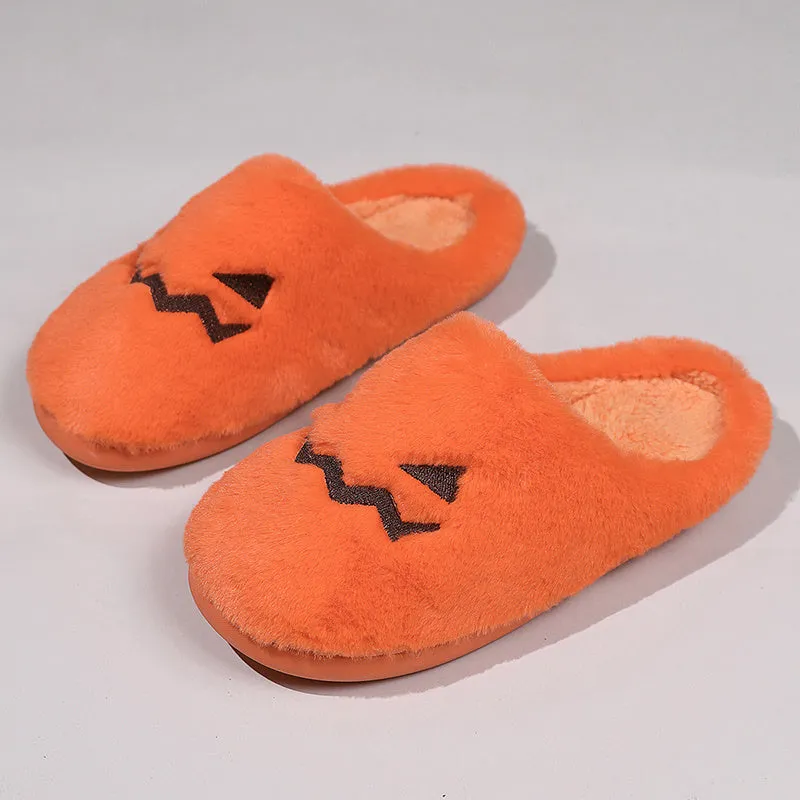 Halloween Pumpkin Plush Slippers, Cozy Halloween House Slippers