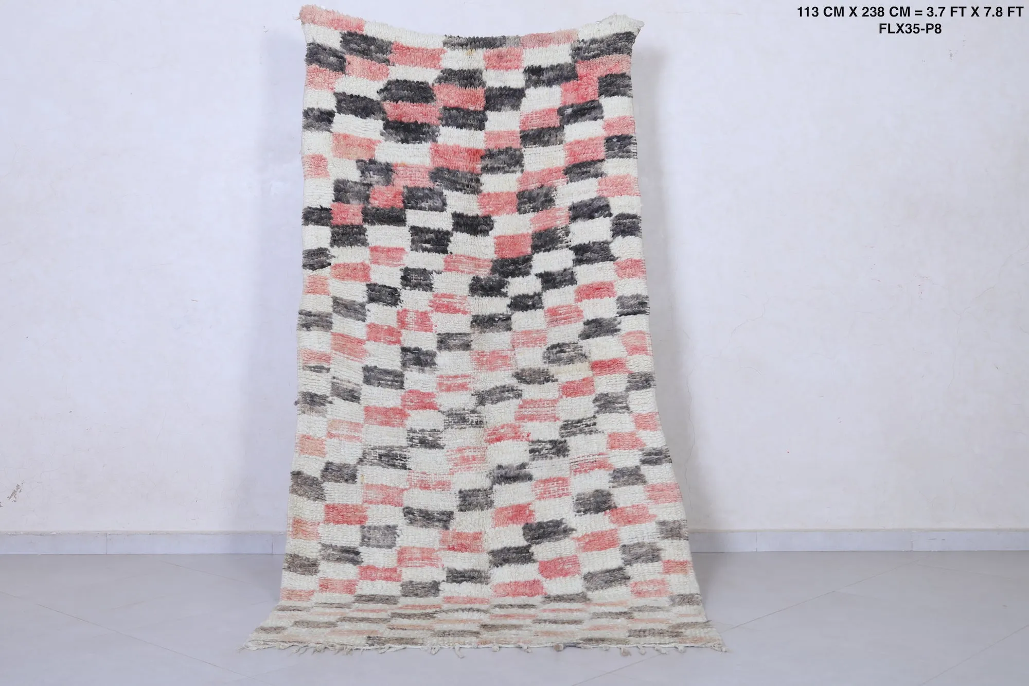 Handwoven Moroccan Rug in Checkered Design – 3.7 x 7.8 ft