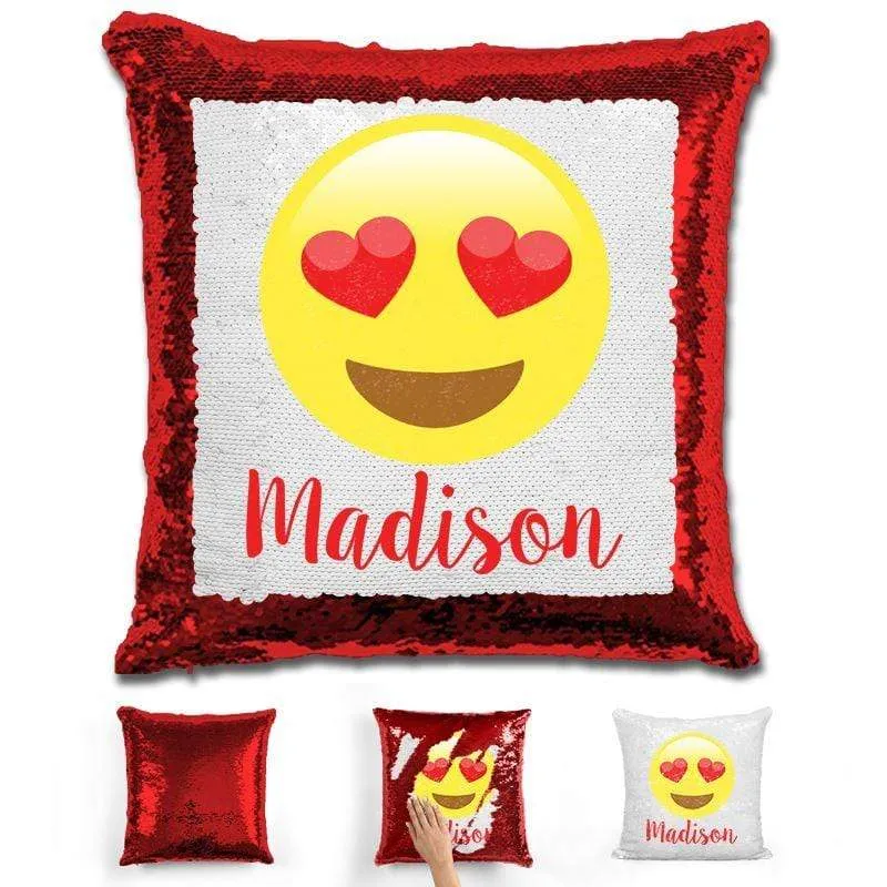 Heart Eyes Emoji Personalized Magic Sequin Pillow