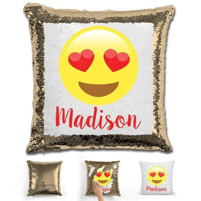Heart Eyes Emoji Personalized Magic Sequin Pillow