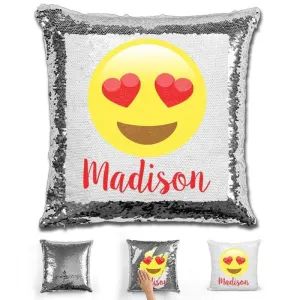 Heart Eyes Emoji Personalized Magic Sequin Pillow