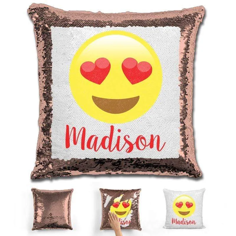 Heart Eyes Emoji Personalized Magic Sequin Pillow