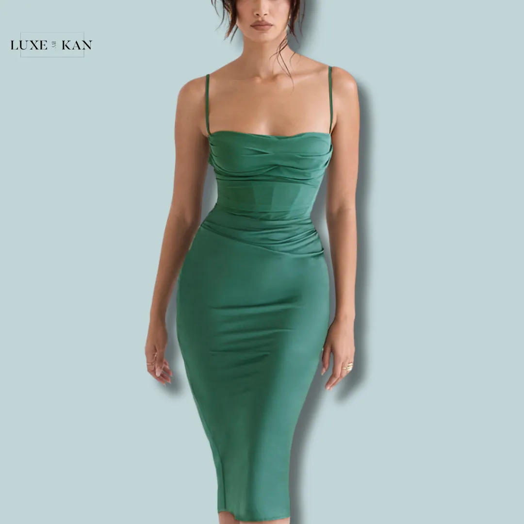 House of CB TEIA 
FOREST DRAPED CORSET MIDI DRESS