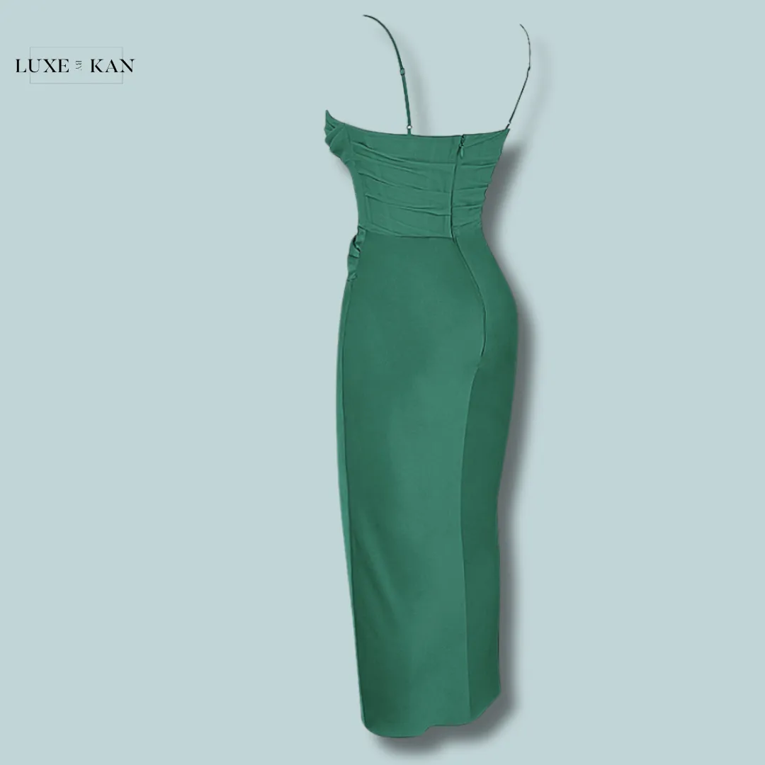 House of CB TEIA 
FOREST DRAPED CORSET MIDI DRESS