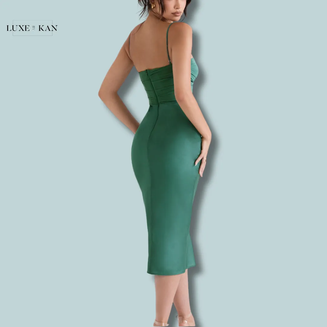 House of CB TEIA 
FOREST DRAPED CORSET MIDI DRESS