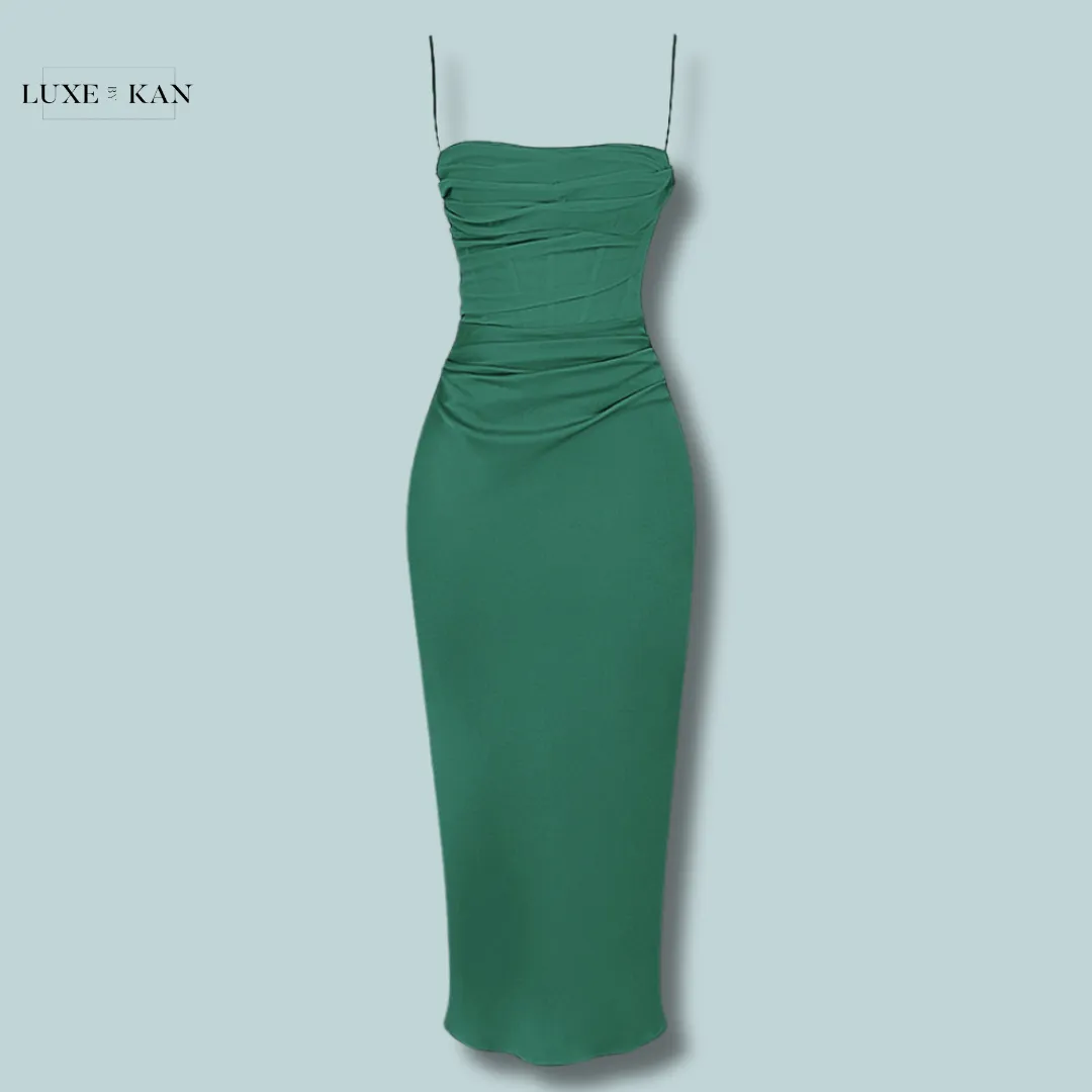 House of CB TEIA 
FOREST DRAPED CORSET MIDI DRESS