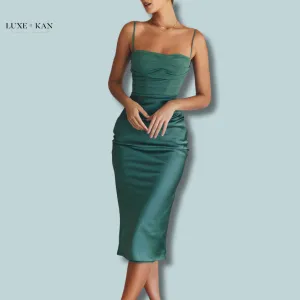 House of CB TEIA 
FOREST DRAPED CORSET MIDI DRESS